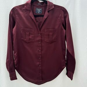 Abercrombie & Fitch Burgundy Boyfriend Satin Shirt Size XXS